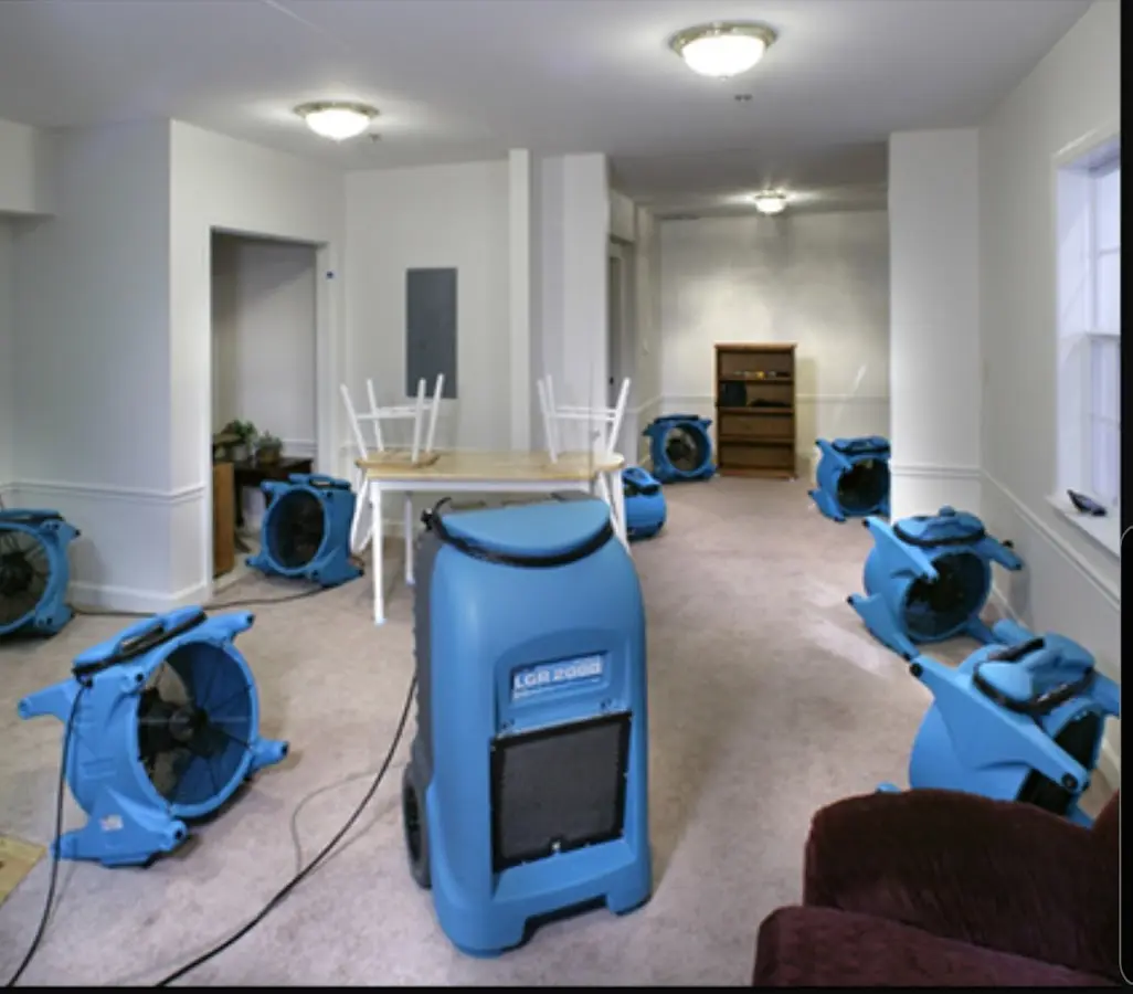 Air movers and dehumidifier setup for Water Damage Restoration in Walled Lake